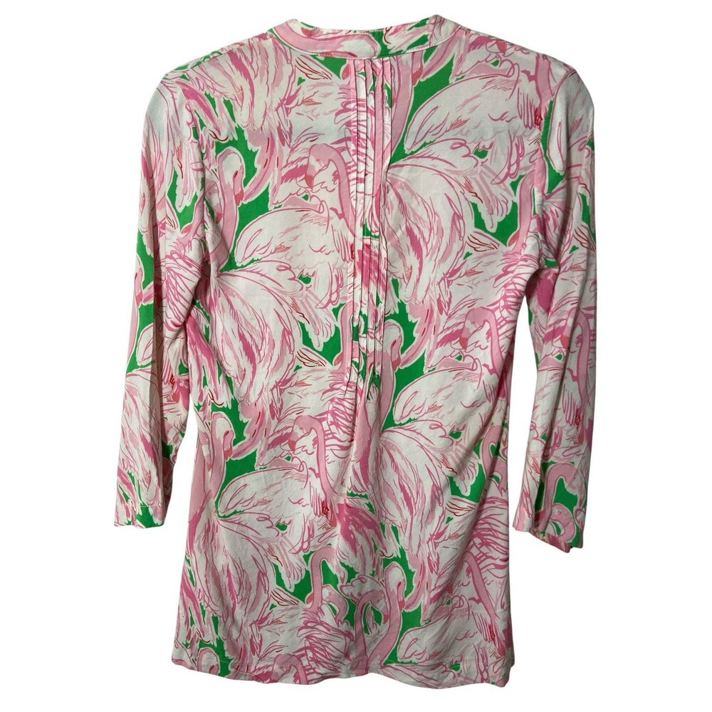 Lilly Pulitzer Woman’s Top Tunic Flamingo Sarasota Pintuck Sz XS 3/4 Sleeve Pink - Picture 2 of 7